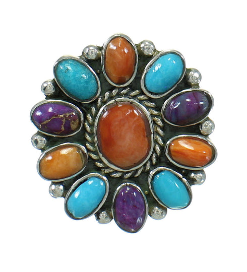Southwest Sterling Silver Multicolor Ring Size 8-1/4 QX70511